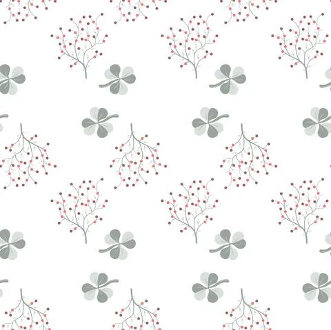 Vector illustration, seamless pattern with leaves, twigs, flowers in green, r Stock Illustration