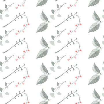 Vector illustration, seamless pattern with leaves, twigs, flowers in green, r Stock Illustration