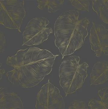Vector illustration. Seamless pattern. Luxurious gold floral print on a gray Stock Illustration