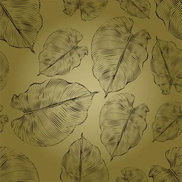 Vector illustration. Seamless pattern. Luxurious black floral print on a gold Stock Illustration