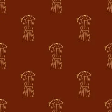Vector illustration of seamless pattern of moka percolator coffee pot. Hand Stock Illustration