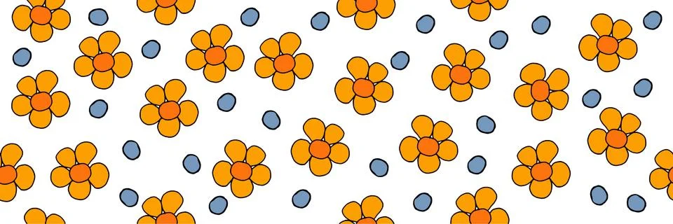 Vector illustration, seamless pattern of orange daisies and blue circles イラスト素材