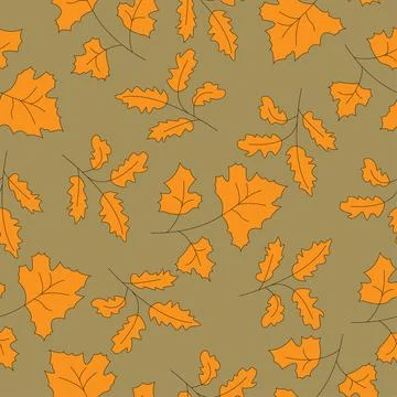 Vector illustration, seamless pattern of orange leaves on a brown background. Illustrazione stock