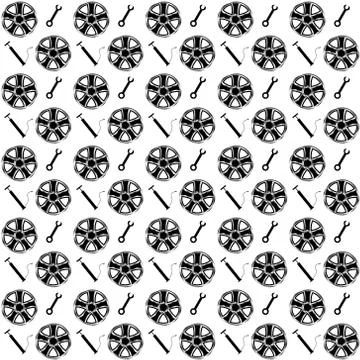 Vector illustration seamless pattern of rims with gradient metal parts, wrenc 스톡 일러스트