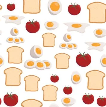 Vector illustration of seamless pattern scrambled eggs, bread, tomato イラスト素材
