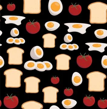 Vector illustration of seamless pattern scrambled eggs, bread, tomato Illustrazione stock