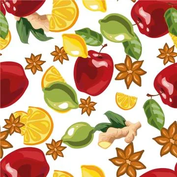 Vector illustration of a seamless pattern with spices and ingredients for mulled Illustrazione stock