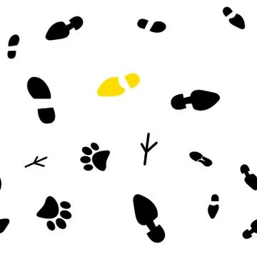 Vector illustration of seamless pattern of traces of people, birds and animals Illustrazione stock