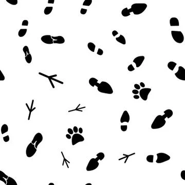 Vector illustration of a seamless pattern of traces of people, birds and wild Illustrazione stock