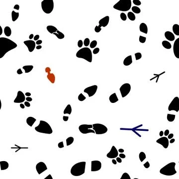 Vector illustration of a seamless pattern of traces of people, birds and wild Illustrazione stock