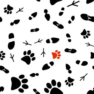 Vector illustration of a seamless pattern of traces of people, birds and wild Illustrazione stock