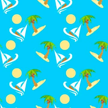 Vector illustration seamless pattern for traveling. Tropical island with pa.. イラスト素材