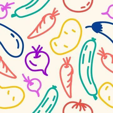 Vector illustration of a seamless pattern of vegetables of different colors in Stock Illustration