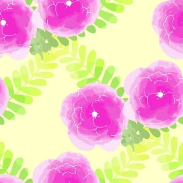 Vector illustration seamless pattern watercolor flowers on light yellow Stock Illustration