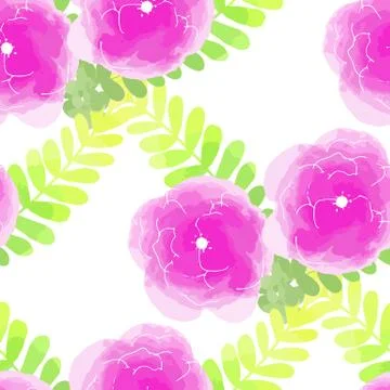 Vector illustration seamless pattern watercolor pink flowers on white Stock Illustration