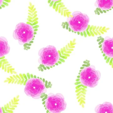 Vector illustration seamless pattern watercolor pink flowers on white Stock Illustration