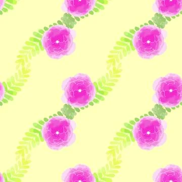 Vector illustration seamless pattern watercolor pink flowers on light yellow Stock Illustration