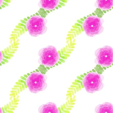 Vector illustration seamless pattern watercolor pink flowers on white Stock Illustration