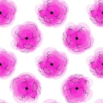 Vector illustration seamless pattern watercolor pink flowers on white Stock Illustration