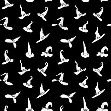 Vector illustration seamless pattern with witch hat Stock Illustration