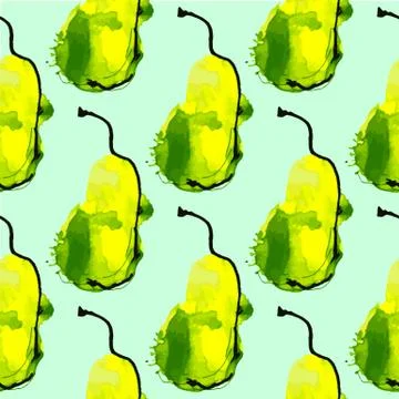 Vector illustration seamless pattern yellow-green pear in watercolor style on a Stock Illustration