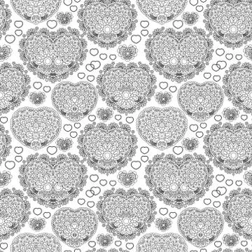 Vector illustration of  seamless patterns with hearts, flowers and other Stock Illustration