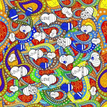 Vector illustration. Seamless Sixties style mod pop art psychedelic colorful Lov Stockillustratie