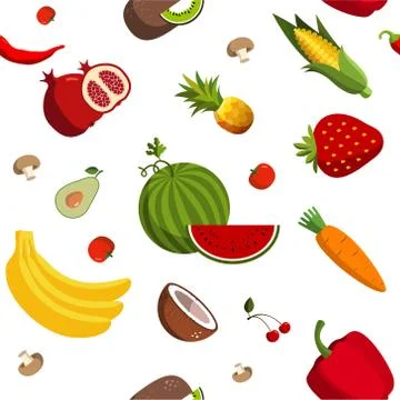 This is a vector illustration of Seamless vector fruit and vegetable pattern Stock Illustration