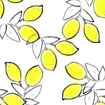 Vector illustration seamlless pattern backround yellow lemon on white Stock Illustration