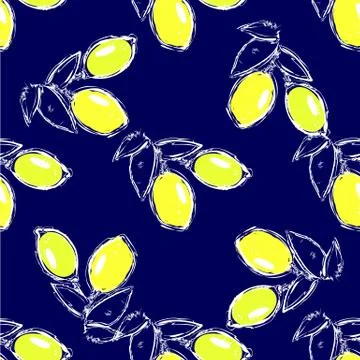 Vector illustration seamlless pattern lemon on dark blue color Stock Illustration