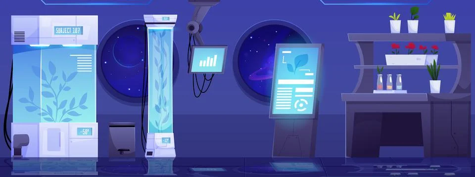Vector illustration of secret laboratory in outer space with biotechnologies  스톡 일러스트