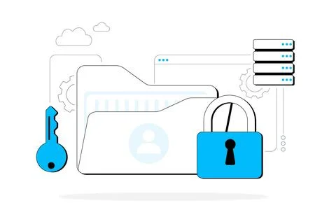 Vector illustration of a secure folder with padlock and key Stock Illustration