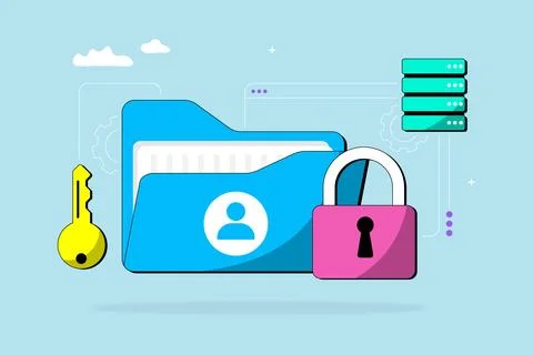 Vector illustration of secured folder with user profile Stock Illustration