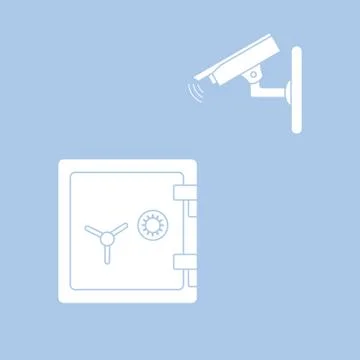 Vector illustration with security camera and safe. Stock Illustration