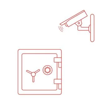 Vector illustration with security camera and safe. Stock Illustration