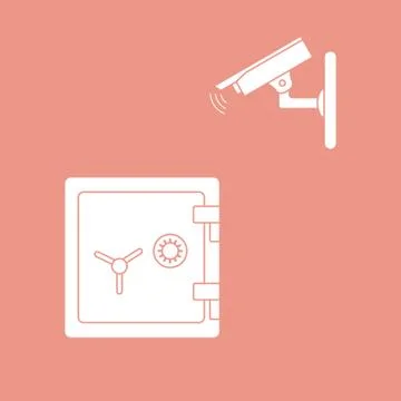 Vector illustration with security camera and safe. Stock Illustration
