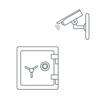 Vector illustration with security camera and safe. Illustrazione stock