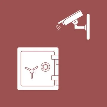 Vector illustration with security camera and safe. Stockillustratie