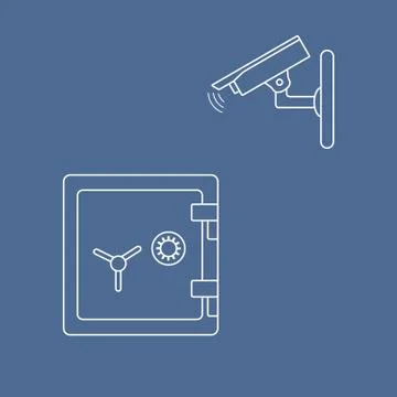 Vector illustration with security camera and safe. Stock Illustration