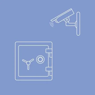 Vector illustration with security camera and safe. Stock Illustration