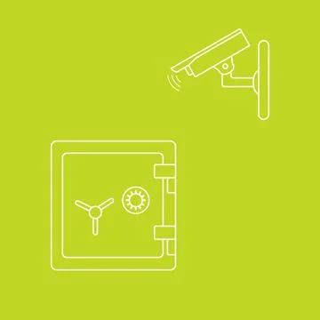 Vector illustration with security camera and safe. Stock Illustration