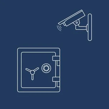 Vector illustration with security camera and safe. Illustrazione stock