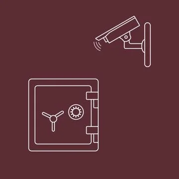 Vector illustration with security camera and safe. Stock Illustration