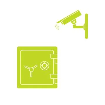 Vector illustration with security camera and safe. Stock Illustration