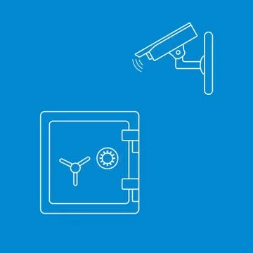 Vector illustration with security camera and safe. Stock Illustration