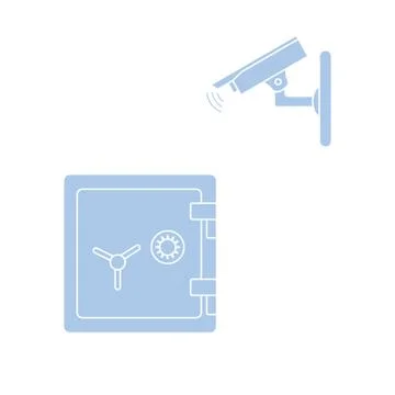 Vector illustration with security camera and safe. Stockillustratie