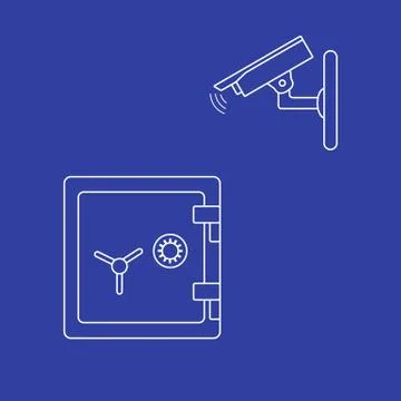 Vector illustration with security camera and safe. Stock Illustration