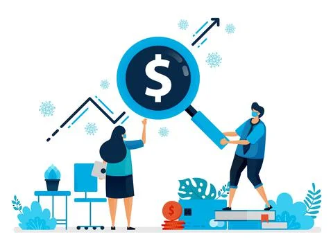 Vector illustration of seek and find investments during a pandemic. Covid-19  Stock-Illustration