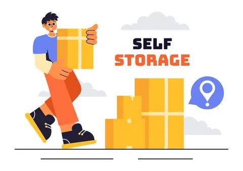 Vector Illustration of a Self Storage Unit with Cardboard Boxes Filled with.. Stock Illustration