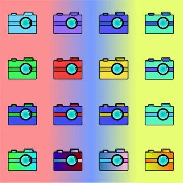 Vector illustration, a series of multi-colored cameras. Stock Illustration